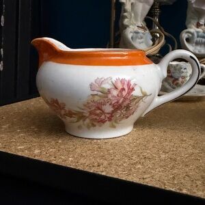Vintage Floral Creamer with Orange Accent